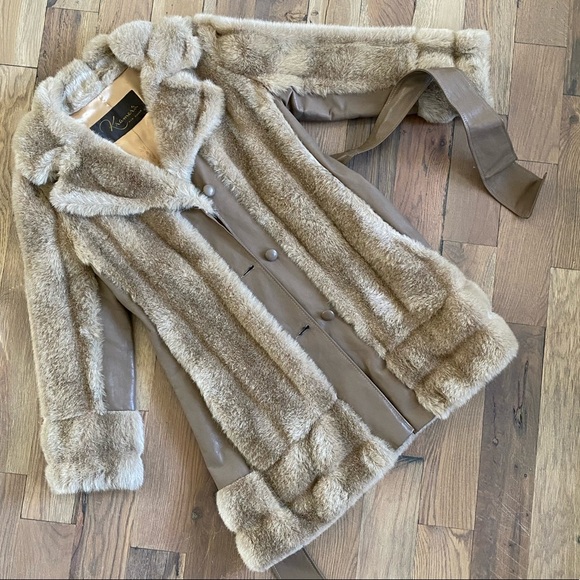 Kramer New Haven Tan Fur Leather Coat Size Medium - Picture 3 of 16